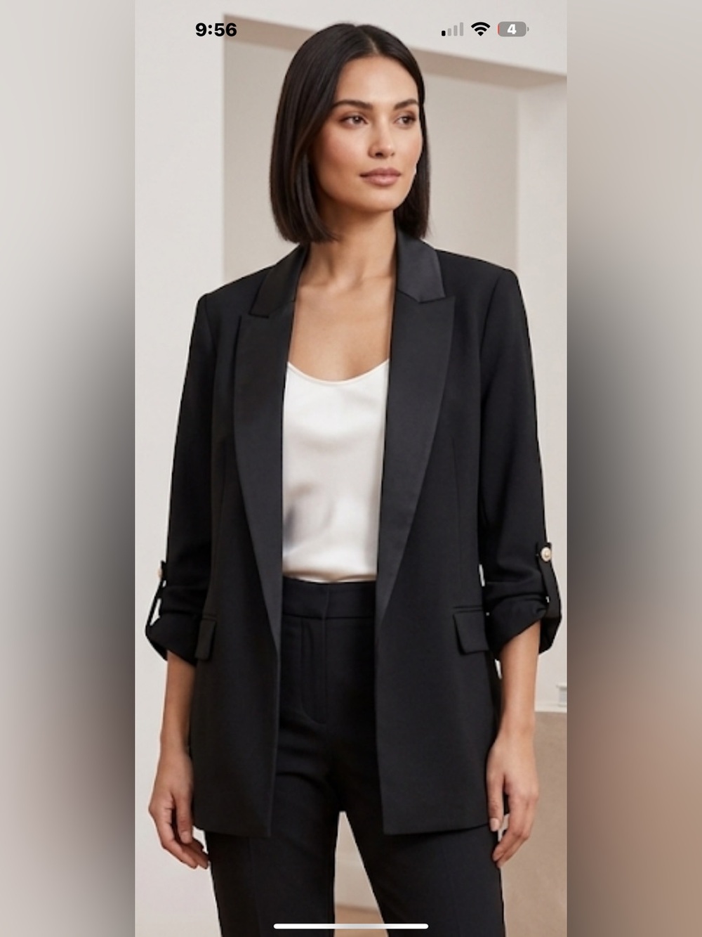 Avec Les Filles Black Roll-Tab Blazer